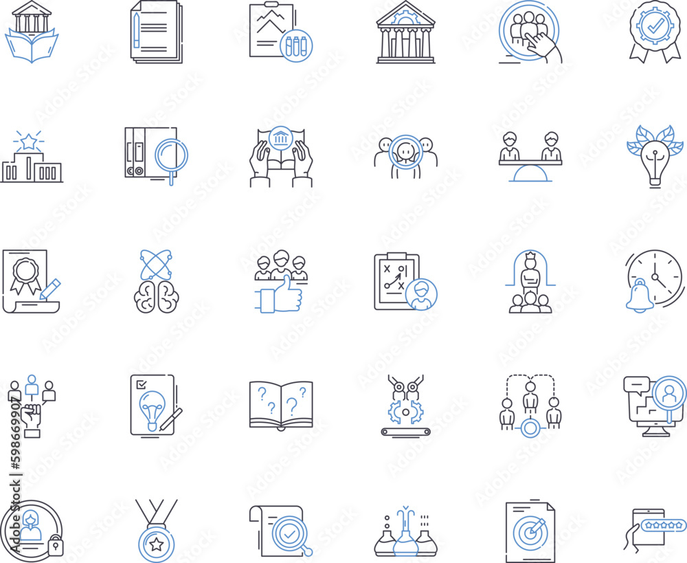 Training institute line icons collection. Learning, Education, Development, Knowledge, Skill-building, Workshop, Seminar vector and linear illustration. Bootcamp,Coaching,Mentoring Generative AI Training institute line icons collection. Learning, Education, Development, Knowledge, Skill-building, Workshop, Seminar vector and linear illustration. Bootcamp,Coaching,Mentoring Generative AI
