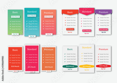 Web subscription pricing table design for business.website vector infographics template