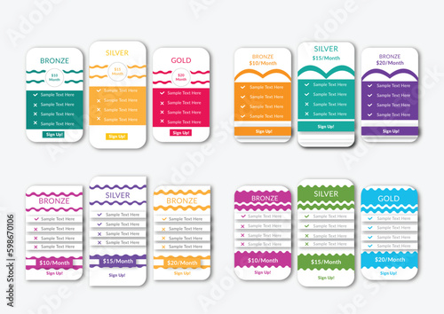 Modern pricing table colorful price list vector design template