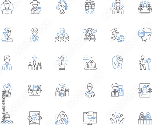 Work and oversight line icons collection. Supervision, Leadership, Management, Accountability, Delegation, Direction, Governance vector and linear illustration. Generative AI