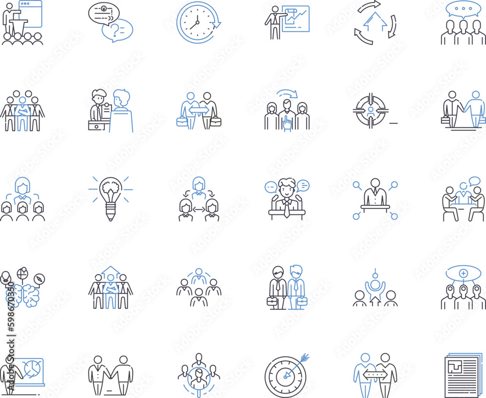 Team Gathering line icons collection. Cohesion, Collaboration, Unity, Communication, Strategy, Creativity, Innovation vector and linear illustration. Engagement,Participation,Motivation Generative AI