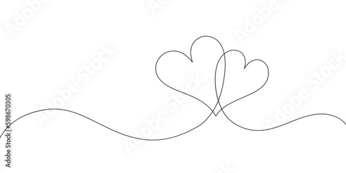 Heart and Love in Vector Continuous Line Art Illustration of a Romantic Minimalist Wedding Card on a White Background. A Wedding Heart Sketch with Artistic Line Design. Vector Illustration Love Art.