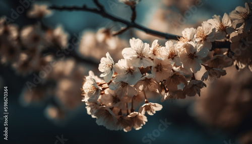 Vibrant cherry blossom, soft petals in sunlight generated by AI