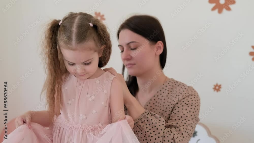 Mom prepares her daughter for a birthday celebration. Generative AI Mom prepares her daughter for a birthday celebration. Generative AI