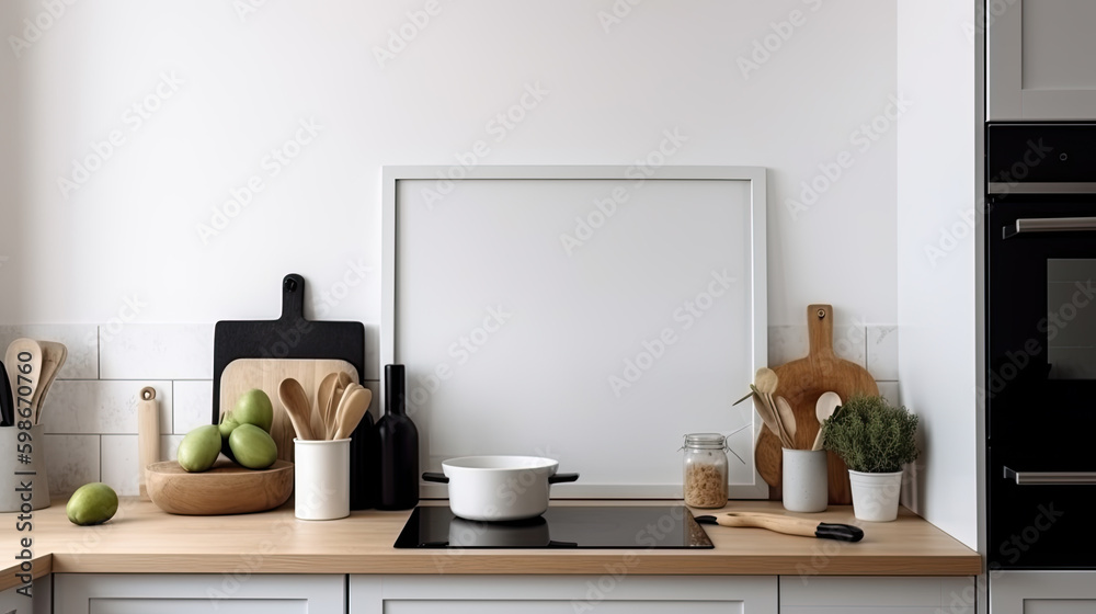 blanc white empty picture in the kitchen. Generative AI
