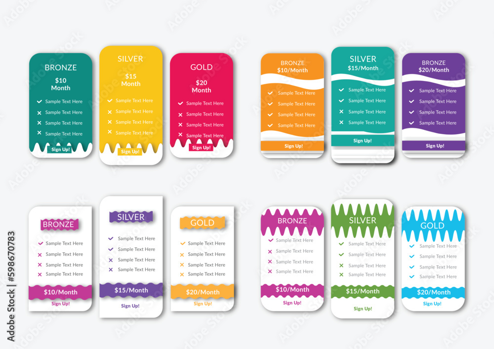 Modern and professional pricing table pricing list table design template Modern and professional pricing table pricing list table design template