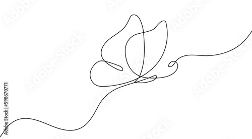 Continuous line butterfly art. Outline single art butterfly hand drawn sketch element on white background. Concept spring nature, fly. Vector Illustration