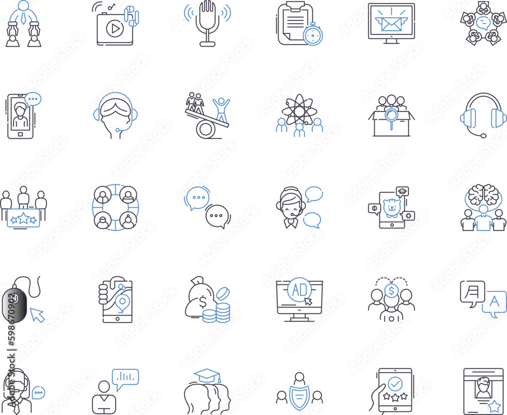 Trade organization line icons collection. Lobbying, Advocacy, Nerking, Membership, Conference, Collaboration, Industry vector and linear illustration. Commerce,Regulations,Partnerships Generative AI