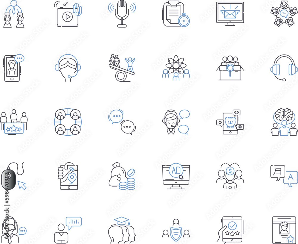 Trade organization line icons collection. Lobbying, Advocacy, Nerking, Membership, Conference, Collaboration, Industry vector and linear illustration. Commerce,Regulations,Partnerships Generative AI Trade organization line icons collection. Lobbying, Advocacy, Nerking, Membership, Conference, Collaboration, Industry vector and linear illustration. Commerce,Regulations,Partnerships Generative AI