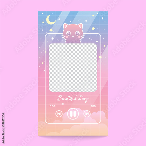 cute music play with blank frame for album photo template vector design