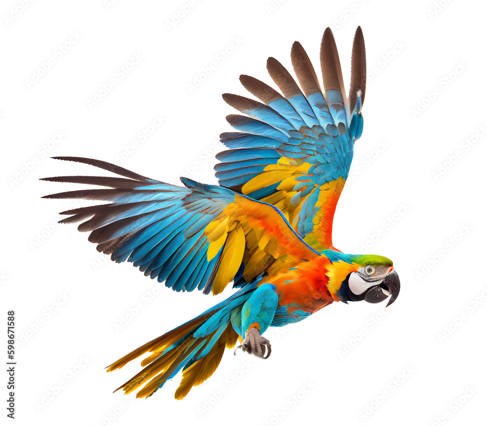 blue and yellow macaw ara ararauna on a transparent background (png). generative AI