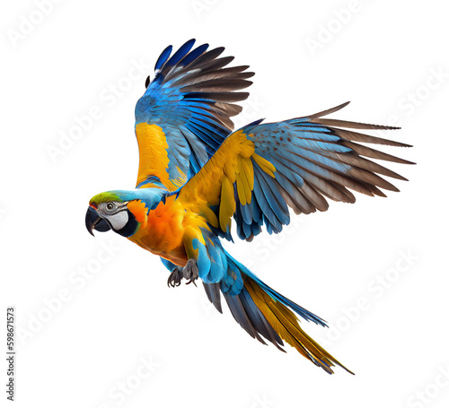 blue and yellow macaw on a transparent background  png . generative AI