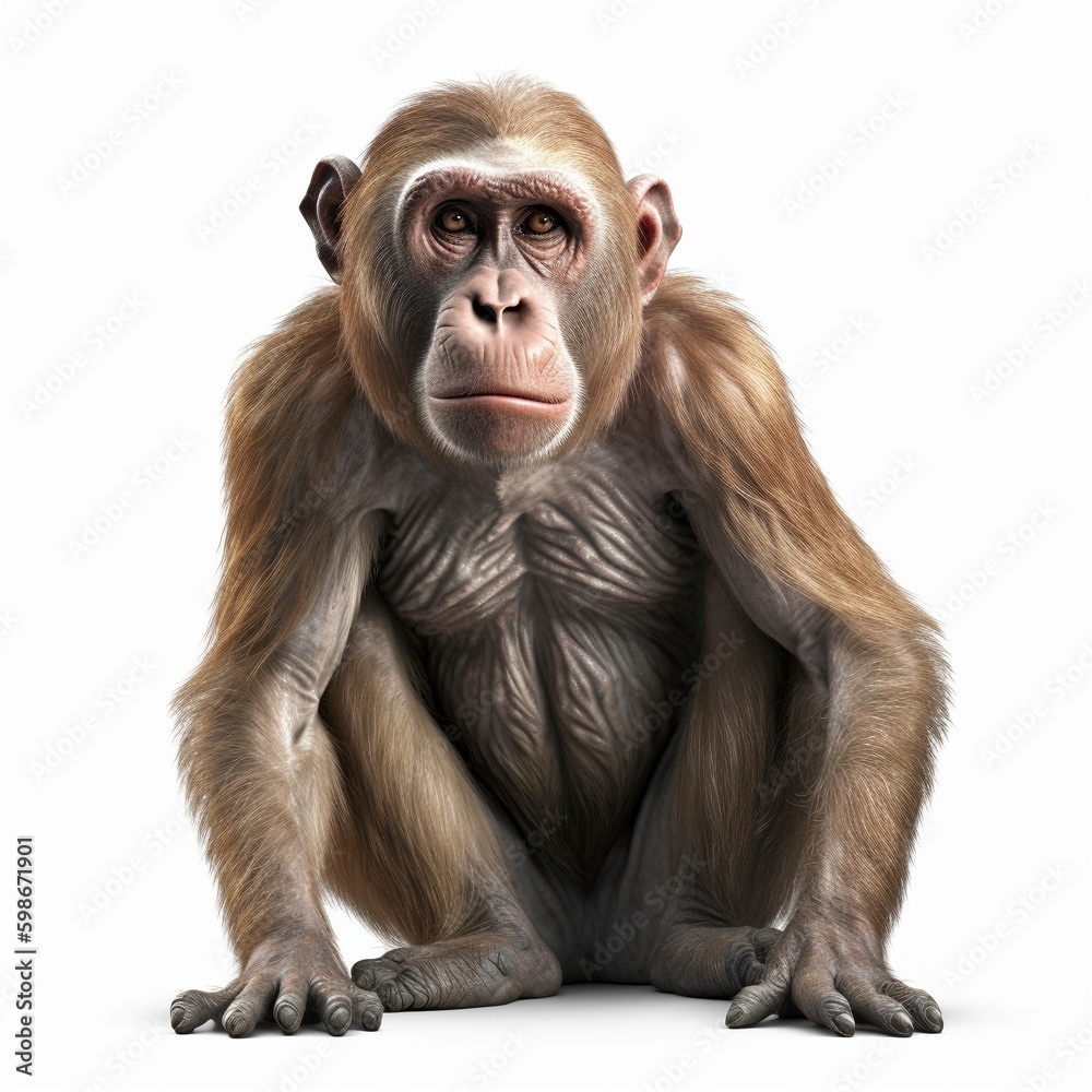 Naklejka premium Monkey isolated on white background (Generative AI)