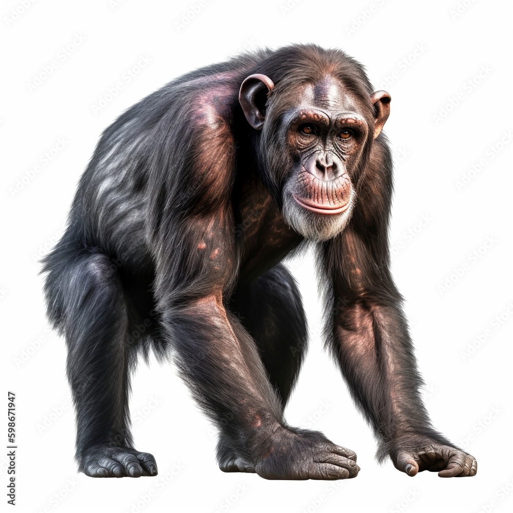 Fototapeta premium Chimpanzee isolated on white background (Generative AI)