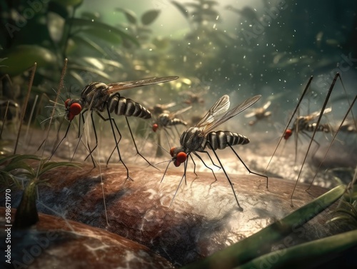 Group of Mosquito in natural habitat (generative AI) © HandmadePictures