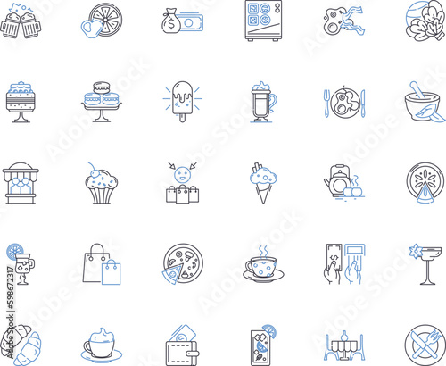Restaurant line icons collection. Ambiance, Menu, Cuisine, Hospitality, Beverages, Dining, Service vector and linear illustration. Cocktails,Entrees,Appetizers outline signs set Generative AI