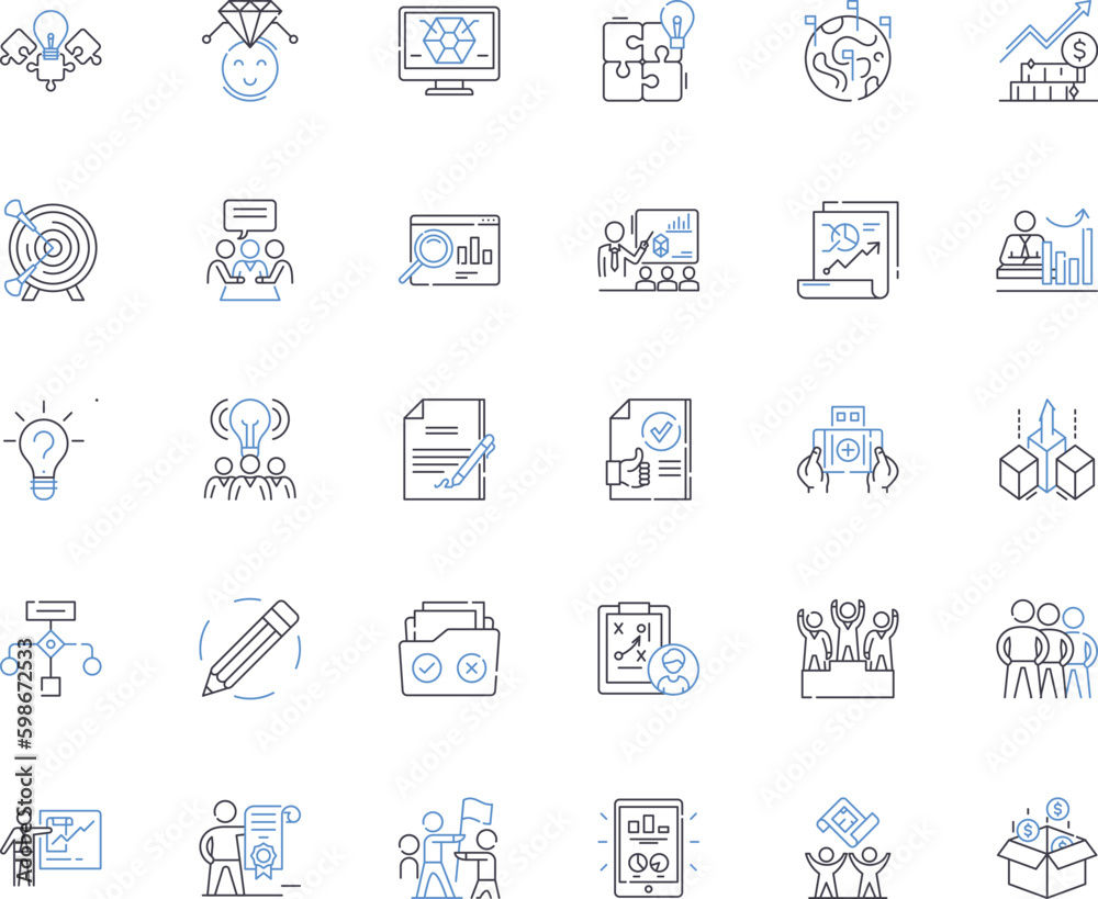 Resource allocation line icons collection. Distributions, Shares, Assignments, Allotments, Division, Allocation, Apportionment vector and linear illustration. Generative AI