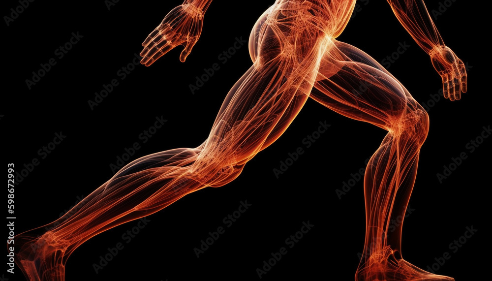Fototapeta premium Transparent anatomy reveals muscular build in sport generated by AI