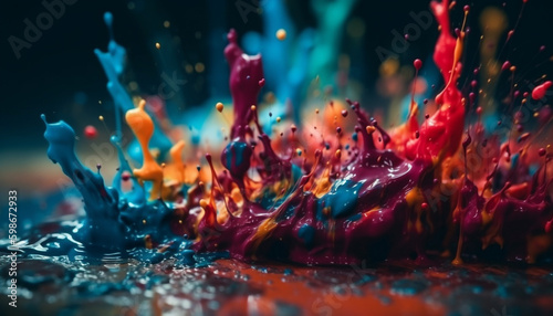 Splashing colors mix in liquid motion, underwater fun generated by AI