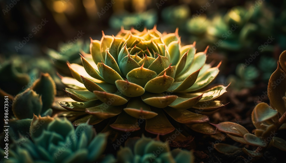 Green succulent leaf, sharp thorn, beauty in nature generated by AI Green succulent leaf, sharp thorn, beauty in nature generated by AI