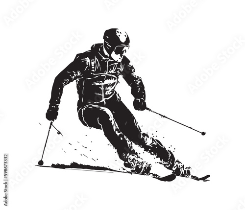 silhouette of skier Isolated on white background. Black in color.