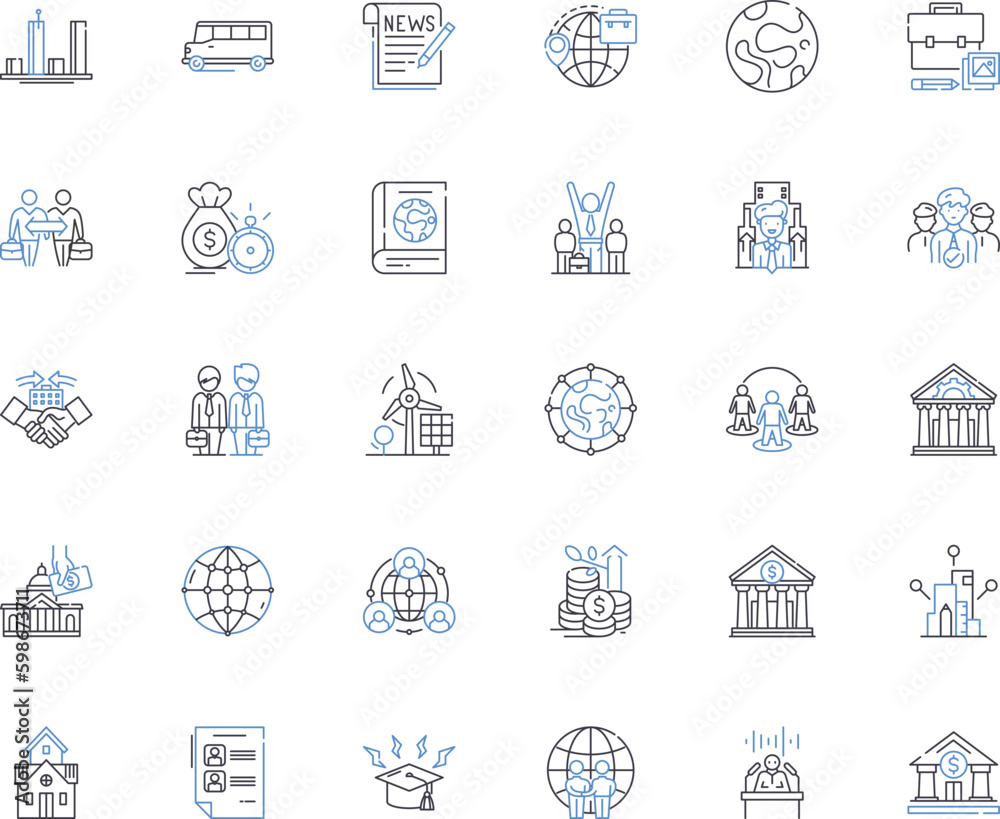 State Regime line icons collection. Dictatorship, Oligarchy, Autocracy, Totalitarianism, Authoritarianism, Junta, Monarchy vector and linear illustration. Despotism,Fascism,Communism Generative AI