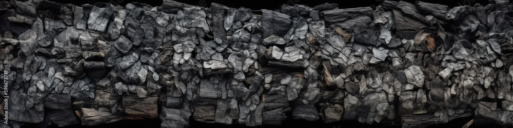 Rough heptic uneven dark stone surface, AI generative panoramic banner background, panorama with copy-space, place for text Rough heptic uneven dark stone surface, AI generative panoramic banner background, panorama with copy-space, place for text