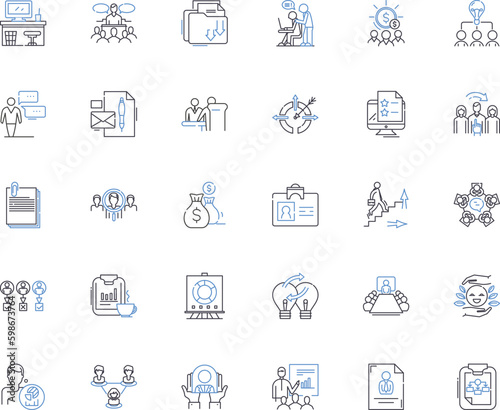 Project coordination line icons collection. Collaboration, Planning, Management, Teamwork, Communication, Accountability, Implementation vector and linear illustration. Generative AI