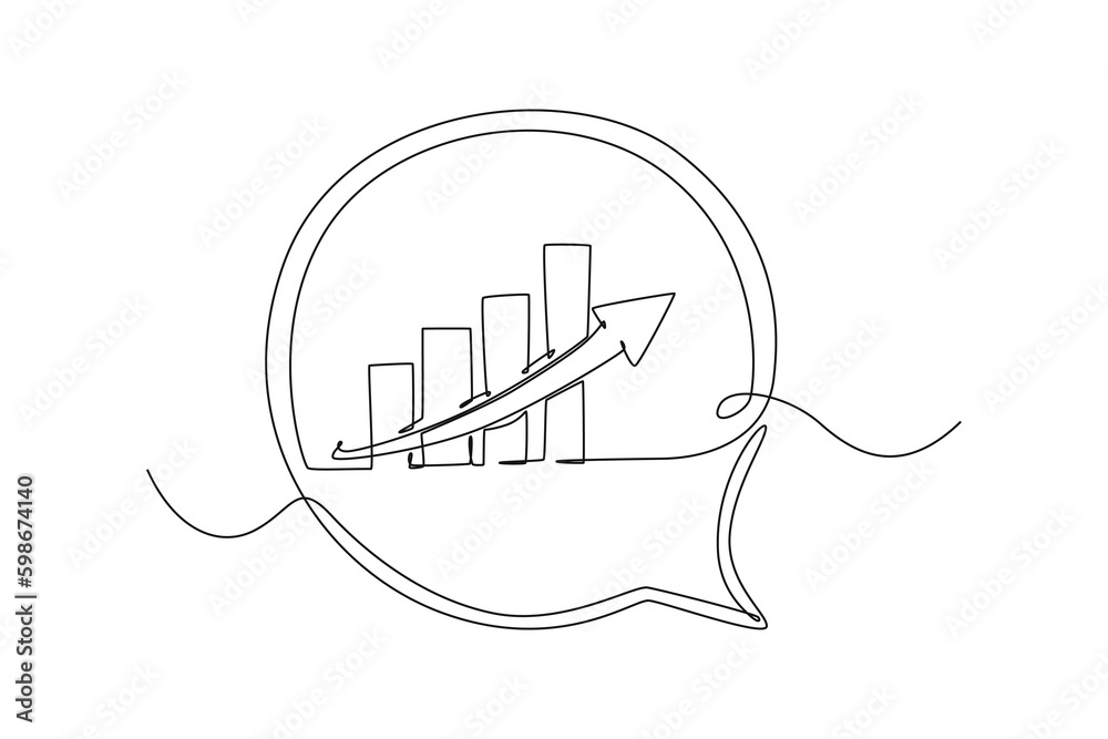 Single one line drawing bubble chart up arrow. Success business concept. Continuous line draw design graphic vector illustration. Single one line drawing bubble chart up arrow. Success business concept. Continuous line draw design graphic vector illustration.