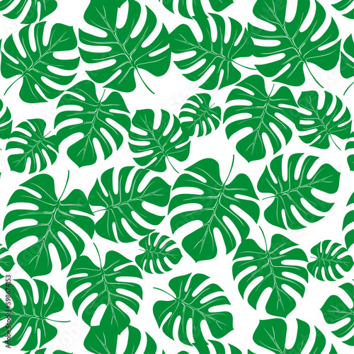 pattern with painted monstera leaves
