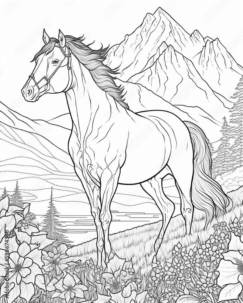 Horse coloring page Stock Illustration Adobe Stock
