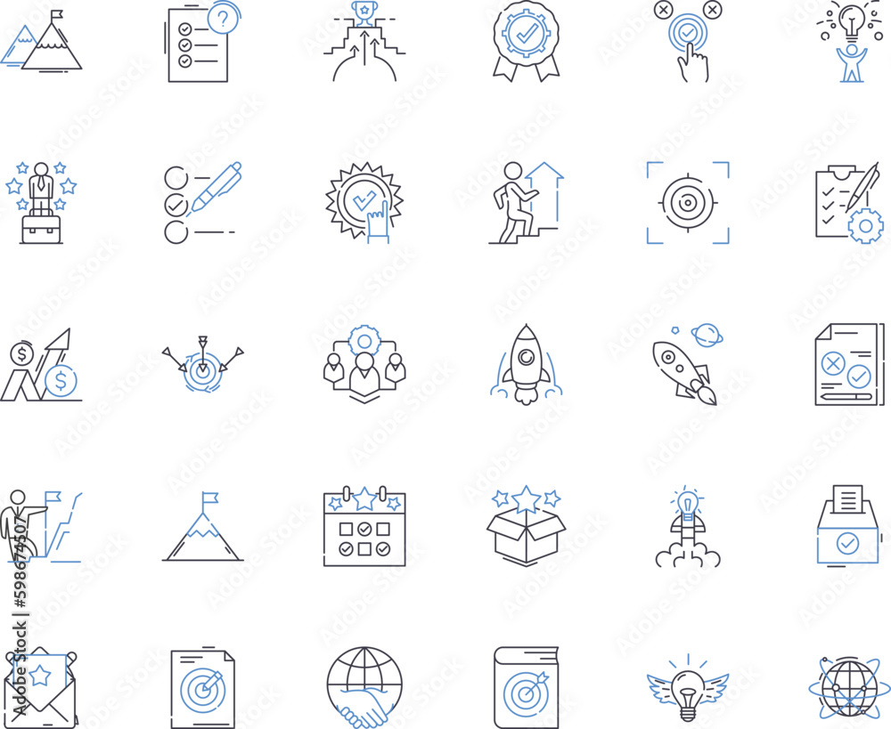 Objectives line icons collection. Goals, Targets, Ambition, Mission, Vision, Purpose, Intention vector and linear illustration. Aspiration,Aims,Destinations outline signs set Generative AI Objectives line icons collection. Goals, Targets, Ambition, Mission, Vision, Purpose, Intention vector and linear illustration. Aspiration,Aims,Destinations outline signs set Generative AI