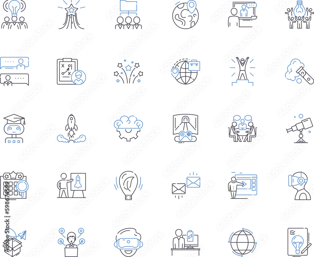 Novel invention line icons collection. Innovation, Breakthrough, Originality, Creativity, Advancement, Novelty, Ingenious vector and linear illustration. Generative AI