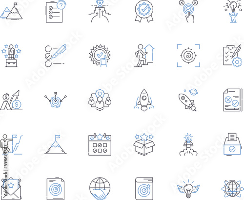 Objectives line icons collection. Goals, Targets, Ambition, Mission, Vision, Purpose, Intention vector and linear illustration. Aspiration,Aims,Destinations outline signs set Generative AI