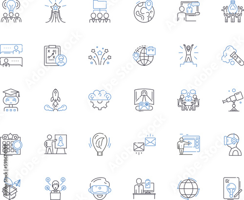 Novel invention line icons collection. Innovation, Breakthrough, Originality, Creativity, Advancement, Novelty, Ingenious vector and linear illustration. Generative AI