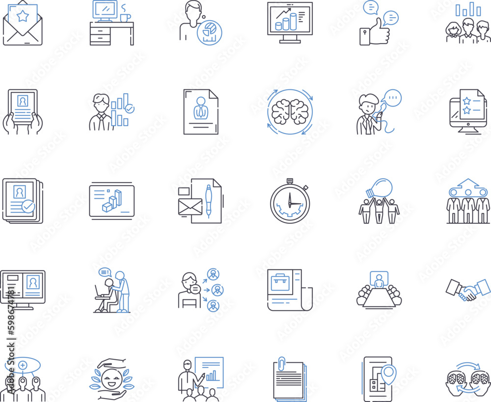 Professional collaboration line icons collection. Synergy, Teamwork, Partnership, Coordination, Communication, Integration, Innovation vector and linear illustration. Generative AI