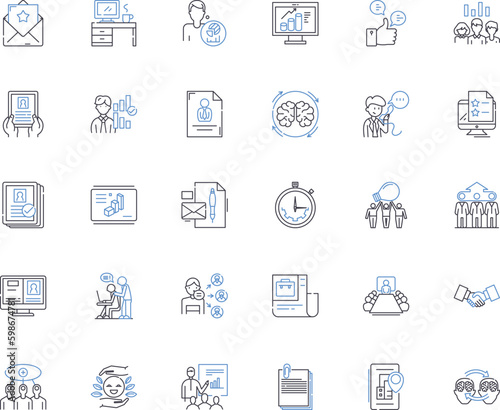 Professional collaboration line icons collection. Synergy, Teamwork, Partnership, Coordination, Communication, Integration, Innovation vector and linear illustration. Generative AI