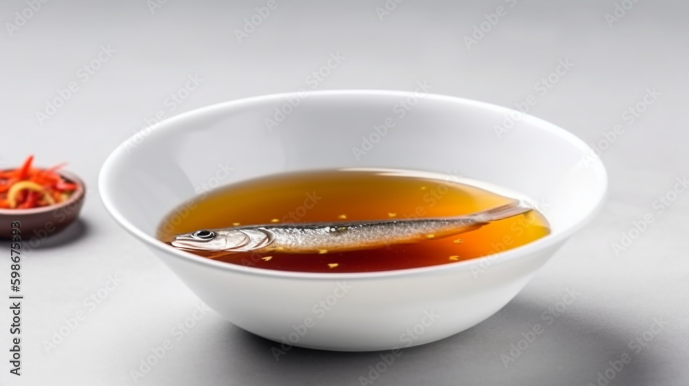 Fish sauce in white bowl isolated on white background Ai generated image Fish sauce in white bowl isolated on white background Ai generated image