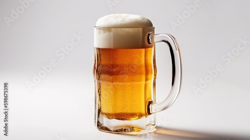 fresh beer mug with cap of foam  isolated on white background Ai generated image