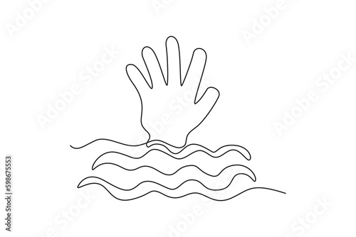 Continuous one line drawing drowning icon. SOS concept. Single line draw design vector graphic illustration.