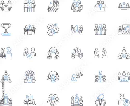 Office staff line icons collection. Productivity, Communication, Teamwork, Efficiency, Collaboration, Organization, Multitasking vector and linear illustration. Generative AI