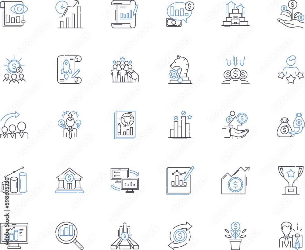 Market assessment line icons collection. Competition, Demographics, Industry, Trends, Research, Growth, Demand vector and linear illustration. Customer,Analysis,Product outline signs set Generative AI
