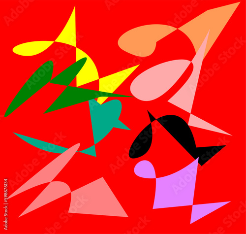 Abstract origami bird, illustration under red background