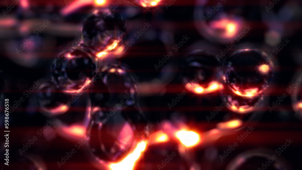 orange glowing gauzy diamond bubbles on black background - abstract 3D rendering - obrazy, fototapety, plakaty 