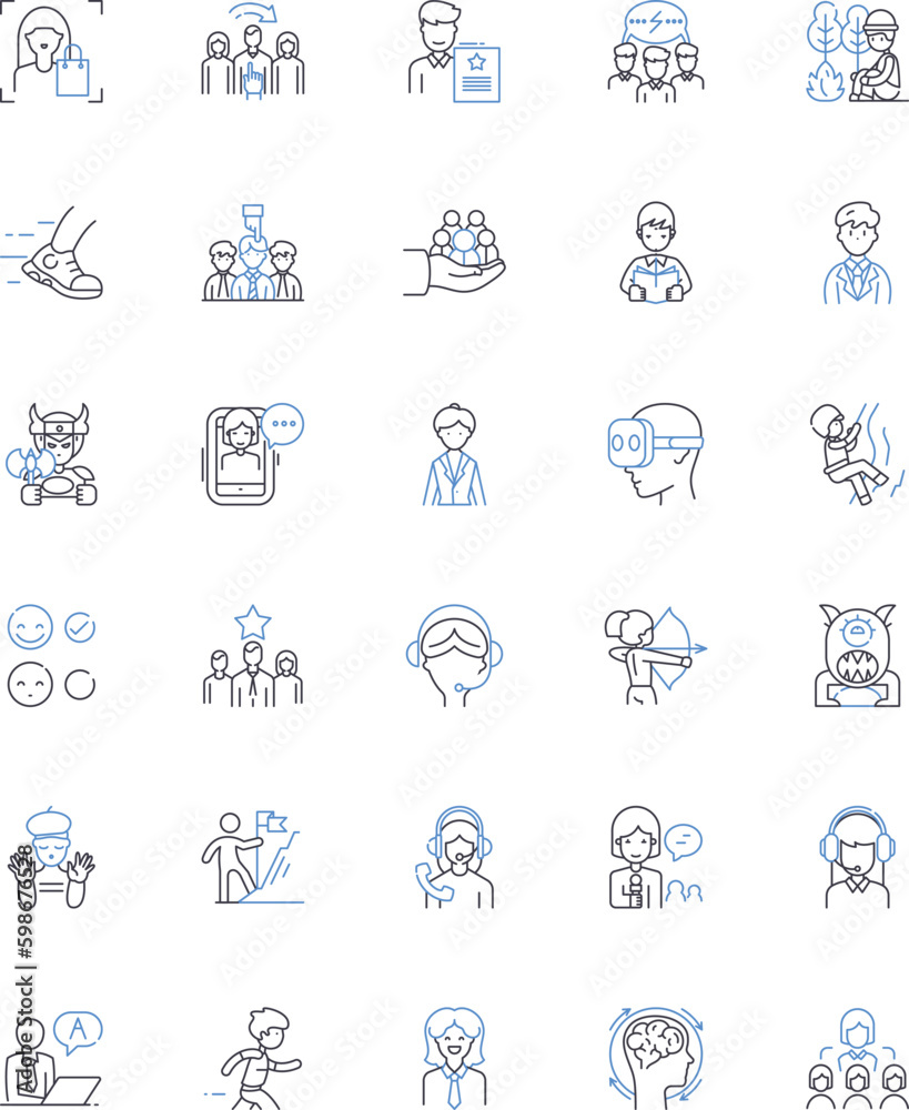 Juvenile populace line icons collection. Youth, Teenagers, Adolescents, Minors, Kids, Juniors, Youngsters vector and linear illustration. Infants,Juveniles,Teen outline signs set Generative AI