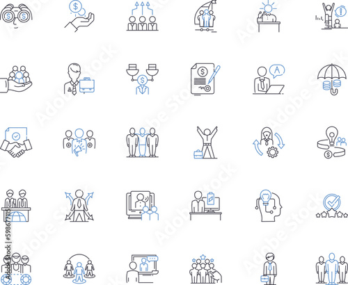 Leadership and direction line icons collection. Vision, Motivation, Influence, Strategy, Empathy, Guidance, Inspiration vector and linear illustration. Generative AI