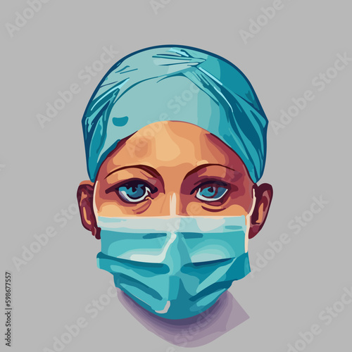 female doctor in medical blue mask and cap