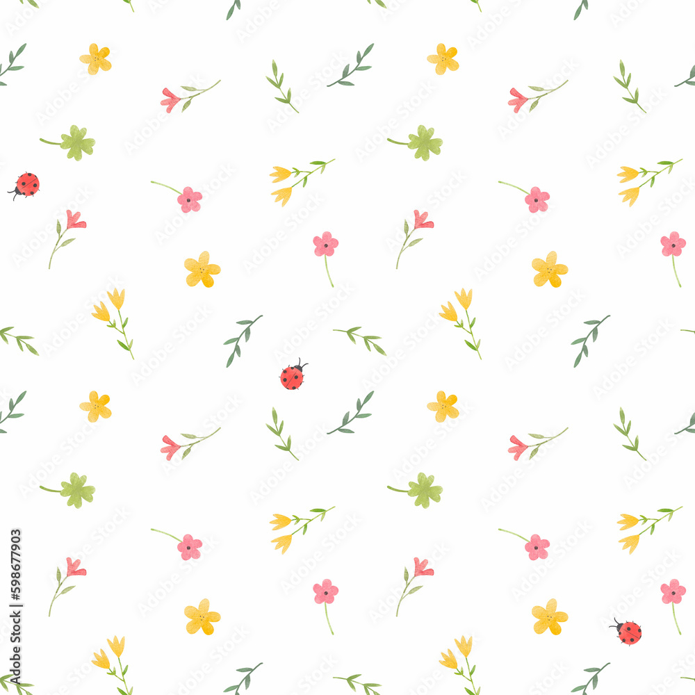 Beautiful children's seamless pattern with hand drawn watercolor cute flowers. Stock illustration. Beautiful children's seamless pattern with hand drawn watercolor cute flowers. Stock illustration.