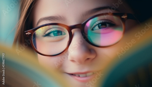 Smiling caucasian girl in sunglasses enjoying summer joy generated by AI