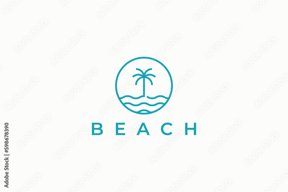 Palm and Wave Beach Logo Simple Minimalist Illustration Badge Sign Symbol Holiday Travel Vacation Trip Palm and Wave Beach Logo Simple Minimalist Illustration Badge Sign Symbol Holiday Travel Vacation Trip